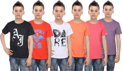 

IndiWeaves Boys Printed Cotton T Shirt(Multicolor, Pack of 6, Black;orange;purple;red;white