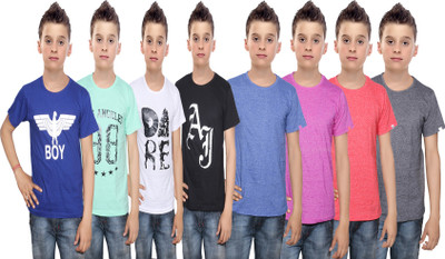 

IndiWeaves Boys Printed Cotton T Shirt(Multicolor, Pack of 8, Black;blue;green;pink;red;white