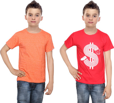 

IndiWeaves Boys Printed Cotton T Shirt(Multicolor, Pack of 2, Orange;red