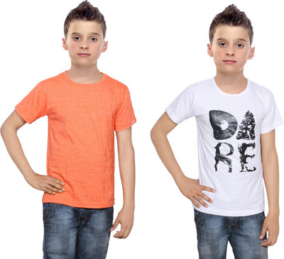 

IndiWeaves Boys Printed Cotton T Shirt(Multicolor, Pack of 2, Orange;white