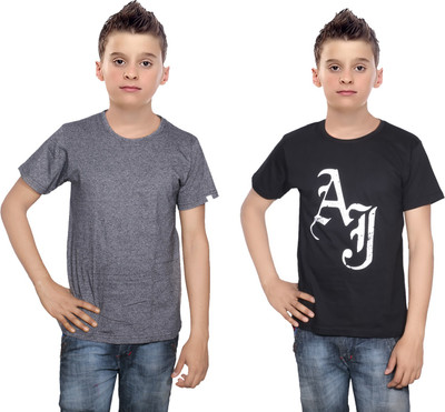 

IndiWeaves Boys Printed Cotton T Shirt(Multicolor, Pack of 2, Black