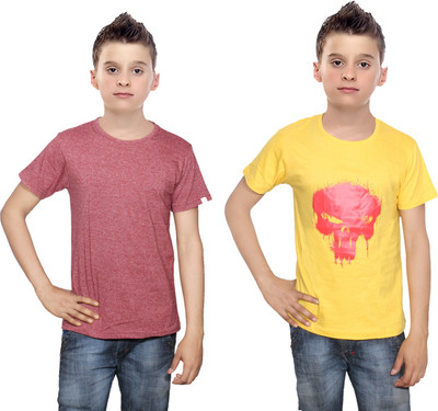 

IndiWeaves Boys Printed Cotton T Shirt(Multicolor, Pack of 2, Brown;yellow