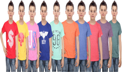 

IndiWeaves Boys Printed Cotton T Shirt(Multicolor, Pack of 10, Blue;green;orange;pink;purple;red;yellow