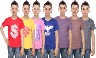 

IndiWeaves Boys Printed Cotton T Shirt(Multicolor, Pack of 7, Black;blue;brown;pink;purple;red;yellow