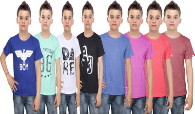 

IndiWeaves Boys Printed Cotton T Shirt(Multicolor, Pack of 8, Black;blue;brown;green;pink;red;white