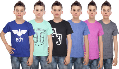 

IndiWeaves Boys Printed Cotton T Shirt(Multicolor, Pack of 6, Black;blue;green;pink