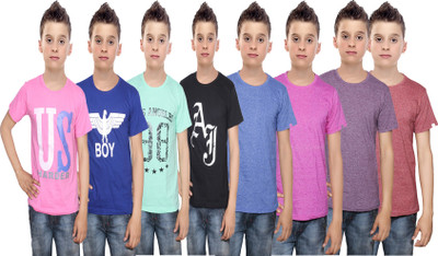 

IndiWeaves Boys Printed Cotton T Shirt(Multicolor, Pack of 8, Black;blue;brown;green;pink;purple