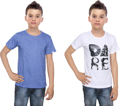 

IndiWeaves Boys Printed Cotton T Shirt(Multicolor, Pack of 2, Blue;white