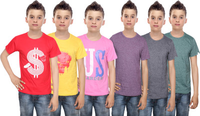 

IndiWeaves Boys Printed Cotton T Shirt(Multicolor, Pack of 6, Black;green;pink;purple;red;yellow