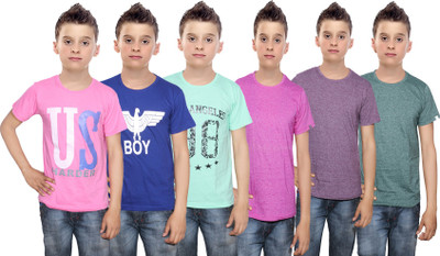 

IndiWeaves Boys Printed Cotton T Shirt(Multicolor, Pack of 6, Blue;green;pink;purple