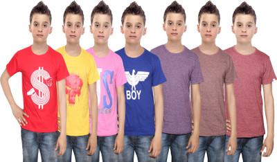 

IndiWeaves Boys Printed Cotton T Shirt(Multicolor, Pack of 7, Blue;brown;pink;purple;red;yellow
