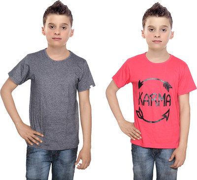 

IndiWeaves Boys Printed Cotton T Shirt(Multicolor, Pack of 2, Black;red