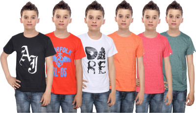 

IndiWeaves Boys Printed Cotton T Shirt(Multicolor, Pack of 6, Black;green;orange;red;white