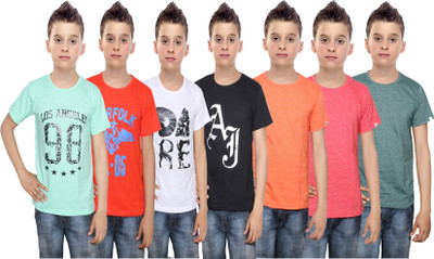 

IndiWeaves Boys Printed Cotton T Shirt(Multicolor, Pack of 7, Black;green;orange;red;white