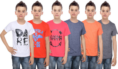 

IndiWeaves Boys Printed Cotton T Shirt(Multicolor, Pack of 6, Black;blue;orange;red;white