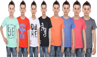 

IndiWeaves Boys Printed Cotton T Shirt(Multicolor, Pack of 8, Black;blue;green;orange;red;white