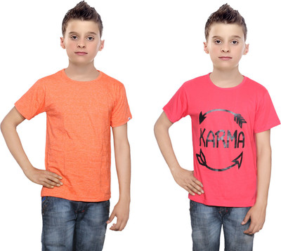 

IndiWeaves Boys Printed Cotton T Shirt(Multicolor, Pack of 2, Orange;red