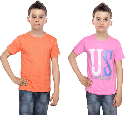

IndiWeaves Boys Printed Cotton T Shirt(Multicolor, Pack of 2, Orange;pink
