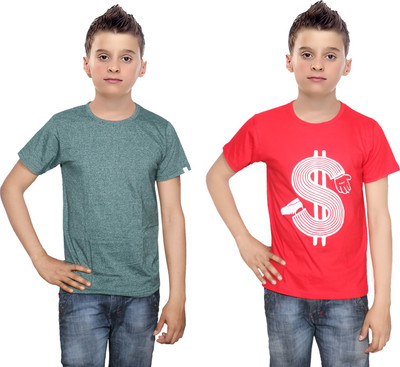 

IndiWeaves Boys Printed Cotton T Shirt(Multicolor, Pack of 2, Green;red