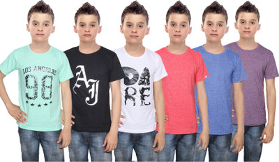

IndiWeaves Boys Printed Cotton T Shirt(Multicolor, Pack of 6, Black;blue;green;purple;red;white