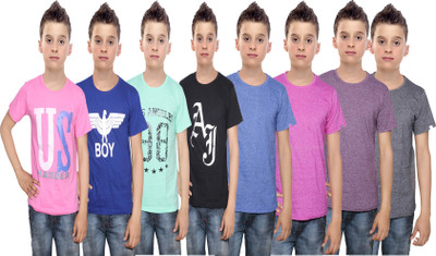 

IndiWeaves Boys Printed Cotton T Shirt(Multicolor, Pack of 8, Black;blue;green;pink;purple