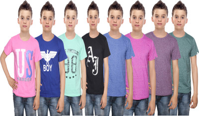 

IndiWeaves Boys Printed Cotton T Shirt(Multicolor, Pack of 8, Black;blue;green;pink;purple