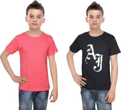 

IndiWeaves Boys Printed Cotton T Shirt(Multicolor, Pack of 2, Black;red