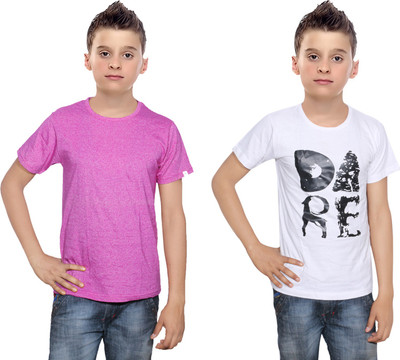 

IndiWeaves Boys Printed Cotton T Shirt(Multicolor, Pack of 2, Pink;white