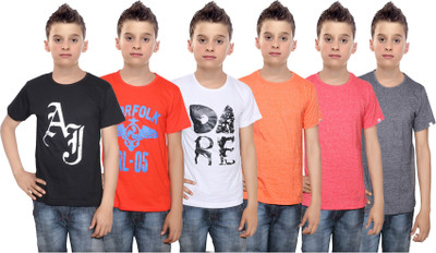 

IndiWeaves Boys Printed Cotton T Shirt(Multicolor, Pack of 6, Black;orange;red;white