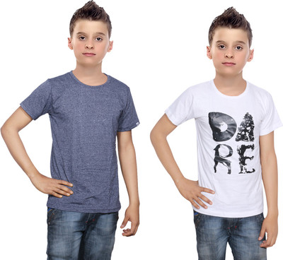 

IndiWeaves Boys Printed Cotton T Shirt(Multicolor, Pack of 2, Blue;white