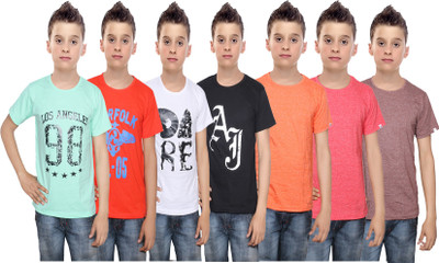 

IndiWeaves Boys Printed Cotton T Shirt(Multicolor, Pack of 7, Black;brown;green;orange;red;white
