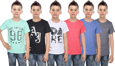 

IndiWeaves Boys Printed Cotton T Shirt(Multicolor, Pack of 6, Black;blue;green;red;white