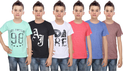 

IndiWeaves Boys Printed Cotton T Shirt(Multicolor, Pack of 6, Black;blue;brown;green;red;white