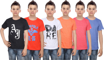 

IndiWeaves Boys Printed Cotton T Shirt(Multicolor, Pack of 6, Black;blue;orange;red;white