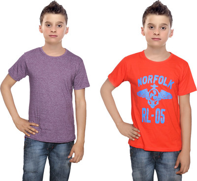

IndiWeaves Boys Printed Cotton T Shirt(Multicolor, Pack of 2, Orange;purple