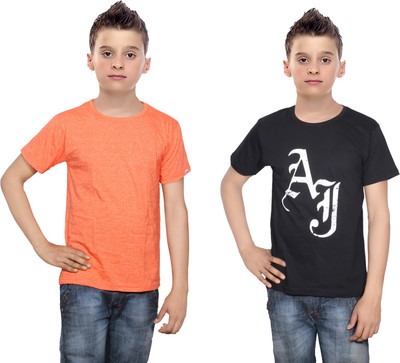 

IndiWeaves Boys Printed Cotton T Shirt(Multicolor, Pack of 2, Black;orange