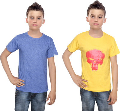 

IndiWeaves Boys Printed Cotton T Shirt(Multicolor, Pack of 2, Blue;yellow