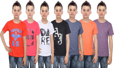 

IndiWeaves Boys Printed Cotton T Shirt(Multicolor, Pack of 7, Black;blue;orange;purple;red;white
