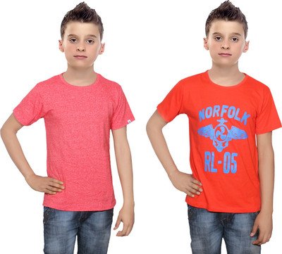 

IndiWeaves Boys Printed Cotton T Shirt(Multicolor, Pack of 2, Orange;red