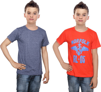 

IndiWeaves Boys Printed Cotton T Shirt(Multicolor, Pack of 2, Blue;orange