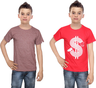

IndiWeaves Boys Printed Cotton T Shirt(Multicolor, Pack of 2, Brown;red