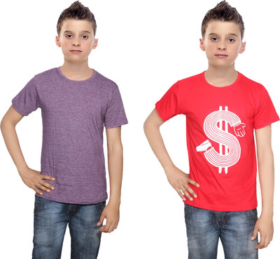 

IndiWeaves Boys Printed Cotton T Shirt(Multicolor, Pack of 2, Purple;red