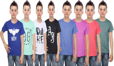 

IndiWeaves Boys Printed Cotton T Shirt(Multicolor, Pack of 8, Black;blue;green;pink;red;white