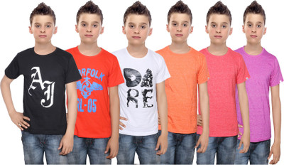 

IndiWeaves Boys Printed Cotton T Shirt(Multicolor, Pack of 6, Black;orange;pink;red;white