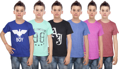 

IndiWeaves Boys Printed Cotton T Shirt(Multicolor, Pack of 6, Black;blue;brown;green;pink