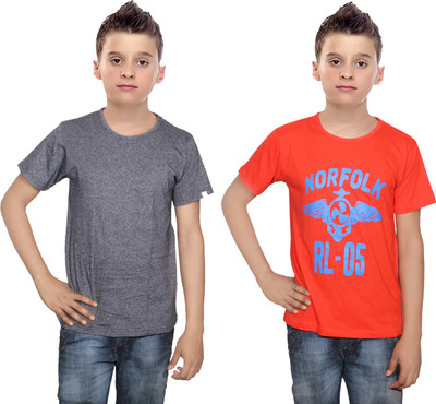 

IndiWeaves Boys Printed Cotton T Shirt(Multicolor, Pack of 2, Black;orange