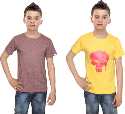 

IndiWeaves Boys Printed Cotton T Shirt(Multicolor, Pack of 2, Brown;yellow