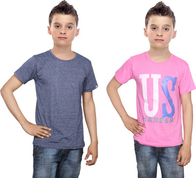 

IndiWeaves Boys Printed Cotton T Shirt(Multicolor, Pack of 2, Blue;pink