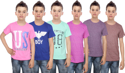 

IndiWeaves Boys Printed Cotton T Shirt(Multicolor, Pack of 6, Blue;brown;green;pink;purple