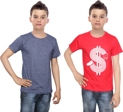 

IndiWeaves Boys Printed Cotton T Shirt(Multicolor, Pack of 2, Blue;red